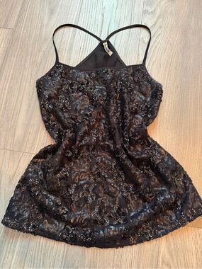 BB Dakota Black Floral Sequin Racerback Tank Top XS